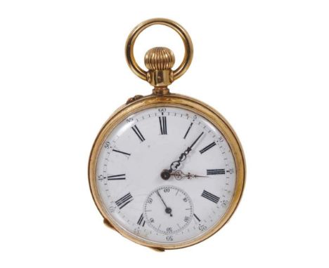 Late 19th century 18ct gold open face pocket watch by Remontoir dated 1886, 45 mm diameterCondition report: The watch is not 