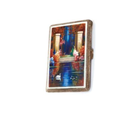 Early 20th century Continental silver cigarette case of rectangular form, with engine turned decoration, floral borders and a