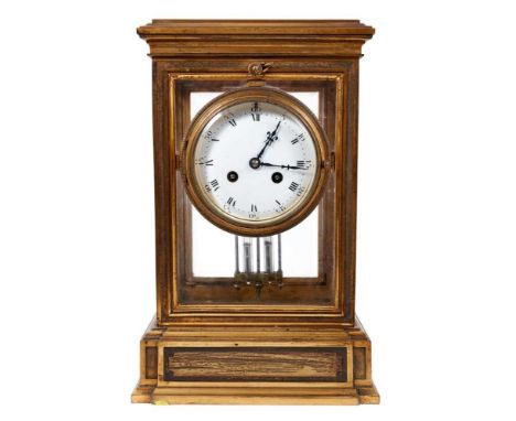 19th century four glass mantel clock with mercury adjusted pendulum in gilt brass case 36.5cm high