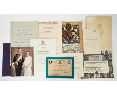 The Coronation of T.M King George VI and Queen Elizabeth, 12th May 1937 - invitation to Miss Beryl Poignand, entrance ticket,