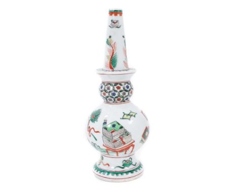 Chinese famille verte rose water sprinkler, Qing period, decorated with precious objects and auspicious symbols, 20.5cm highC