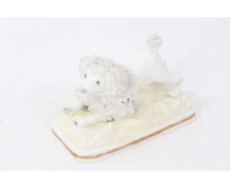 Samuel Alcock begging poodle, circa 1840, shown kneeling on front paws, sparsely decorated, on a gilt-lined rectangular base,