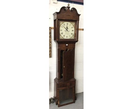 19th century 8 day longcase clock with painted square dial by G. Lipton, Altringham with floral spandrels in inlaid mahogany 