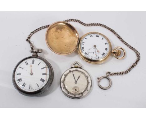 Georgian silver pair cased pocket watch, Art Deco silver dress pocket watch and gold plated full hunter pocket watch (3)