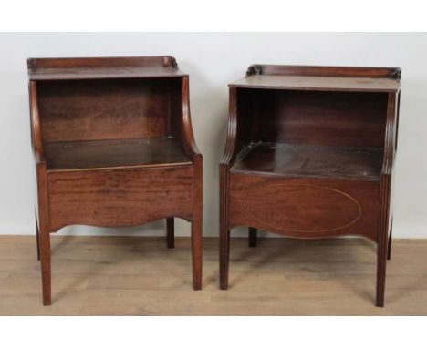 Near pair of 19th century mahogany bedside cabinets, each with hinged shelf and pot compartment below, on square supports, 57