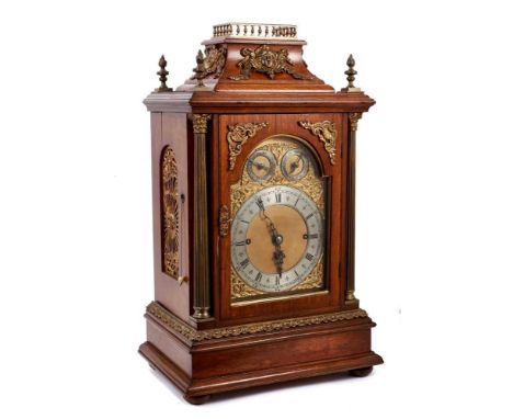 Large late 19th century bracket clock with 8 day fusee Westminster chiming movement striking on eight bells, in oak case with