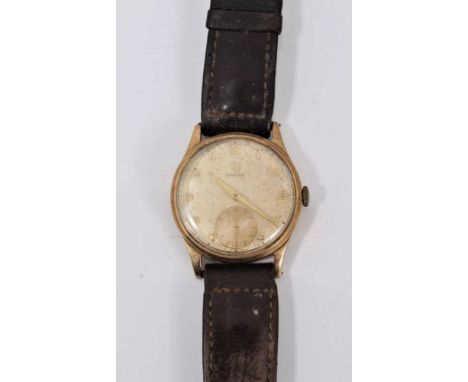 1950s Gentleman's 9ct gold Omega wrist watch with white enamel dial 32 mm on leather strap