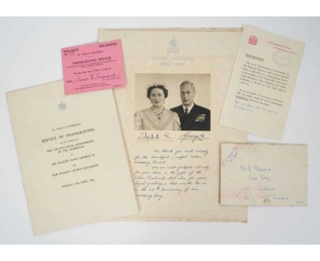 The Silver Wedding of T.M. King George VI and Queen Elizabeth 26th April 1948, Thanksgiving Service ticket, Order of Service 