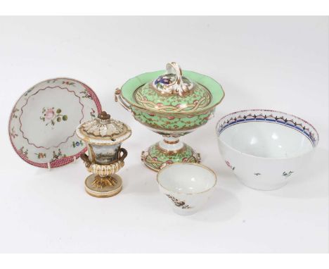 A New Hall slop bowl, a Chamberlain's Worcester inkwell and cover, a Chamberlain's vase and cover painted with wild roses, to