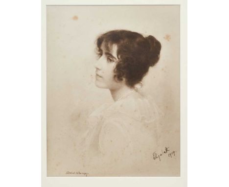 Lady Elizabeth Bowes-Lyon (later H.M Queen Elizabeth The Queen Mother), signed portrait print by Mabel Hankey, signed in ink 