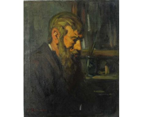 Janos Marschalko (1819-1877) oil on canvas portrait of an artist, signed. 65cm x 54cm. Believed to be a self-portrait by this
