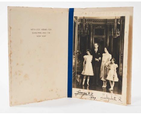 T.M. King George VI and Queen Elizabeth, scarce signed 1939 Christmas card with gilt crowned GRE cipher to cover, fine portra