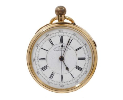 Victorian 18ct gold chronograph pocket watch with keyless movement 54 mm diameterCondition report: The watch runs for a short