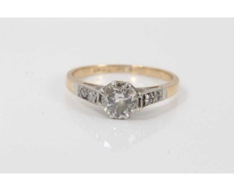 Diamond single stone ring with an old brilliant cut diamond estimated to weigh approximately 0.50cts in platinum setting with