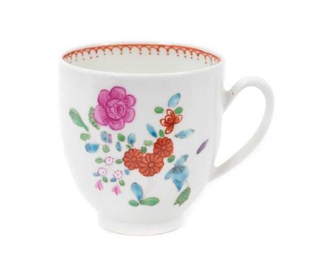 A Worcester coffee cup, circa 1770, boldly painted in polychrome enamels with floral sprays, with pattern to the inside rim, 