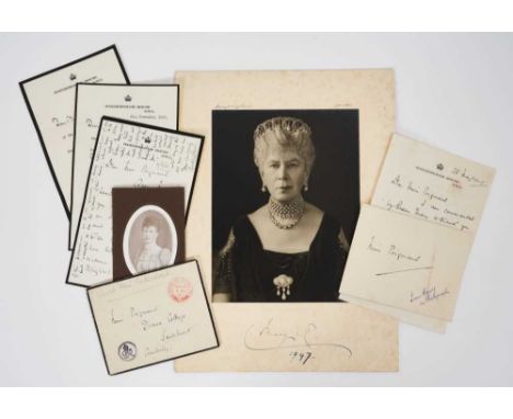 H.M.Queen Mary, fine 1940s signed portrait photograph of the Queen wearing diamond and pearl jewellery by Hay Wrightson signe