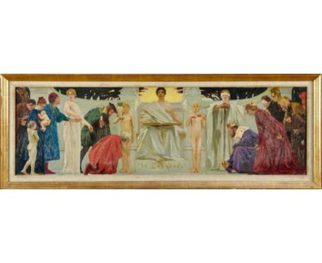 William Gunning King (1859-1940) oil on canvas - sketch for a mural, signed, 26cm x 84cm, in gilt frame