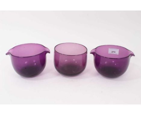 A pair of 19th century amethyst tinted glass double lipped wine glass coolers, and a similar finger bowl (3)Condition report: