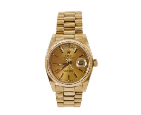 Gentleman's Rolex 18ct gold Oyster Perpetual Day-Date chronometer wristwatch, model number 18038, serial/movement number 8246