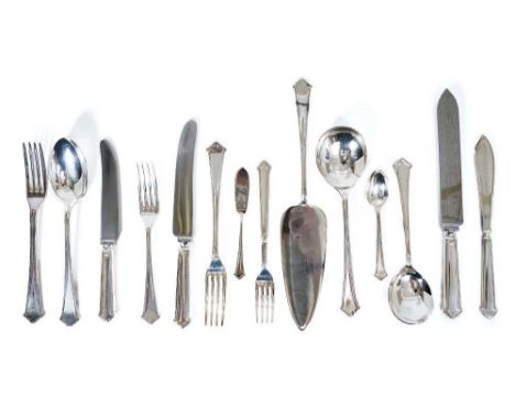 Early 20th century part canteen of Elkington Plate, Chippendale Pattern cutlery, comprising 12 dinner forks, 12 dessert forks