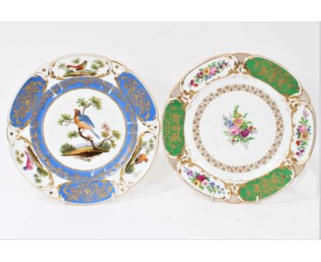 Two Paris porcelain plates, decorated in the Feuillet workshops, circa 1820, one decorated with birds on a blue ground, the o