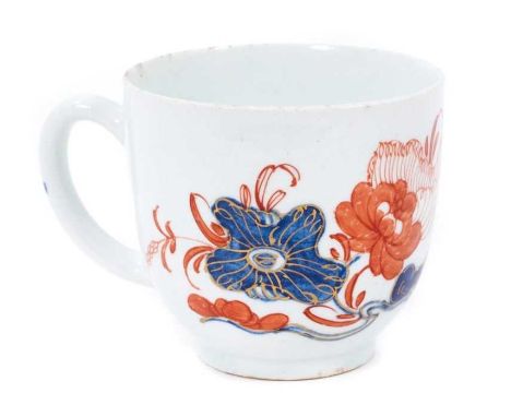 A Bow coffee cup, circa 1750-52, painted in the Imari style with flowers, 6cm highCondition report: Some nibbles to the rim a