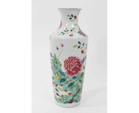 Chinese porcelain vase, circa 1900, decorated in famille rose enamels with flowers and blossoming trees, four-character Kangx