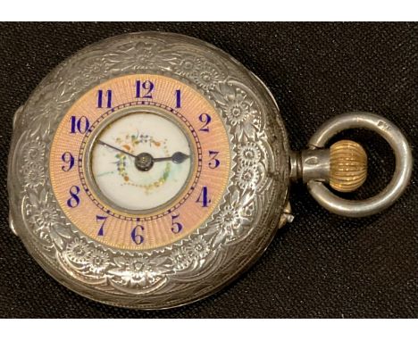 A 19th century Swiss silver and enamel half-hunter fob watch, c.1890 