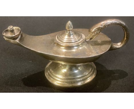 A silver novelty table lighter modelled as an Aladdin's lamp, Birmingham 1960, 11cm long 