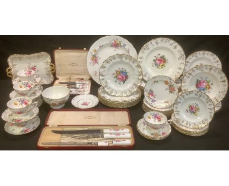 An early 20th century Royal Crown Derby Posie pattern dinner and tea service, comprising chop plate, six dinner plates, pair 