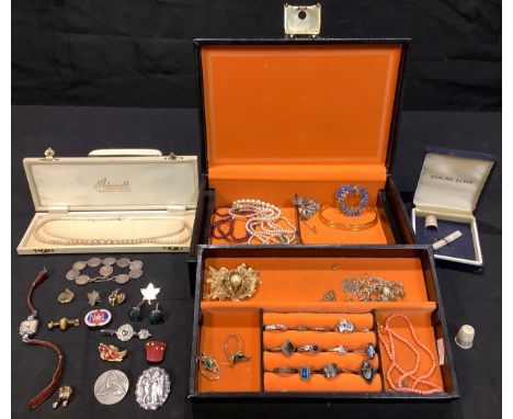 A silver ring, others, a Wedgwood Jasperware sterling silver ring, Siam silver ring; a marcasite brooch, a silver needle case