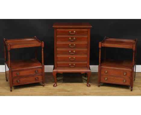 A Stone?s patent six drawer music filing chest, 86cm high, 53cm wide, 41.5cm deep; a pair of mahogany two-tier lamp tables, 6