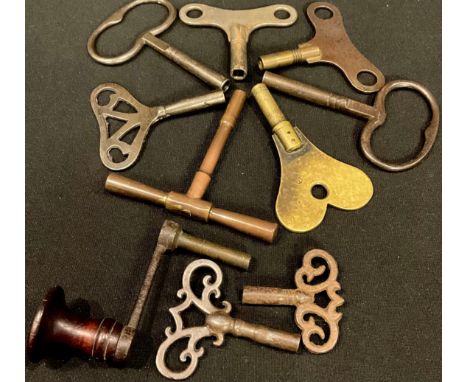 A collection of ten 18th/19th century grandfather and bracket clock keys 
