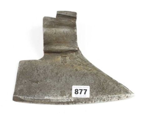 An early 19c cooper's axe head with touch marks and other decoration with 8" edge G