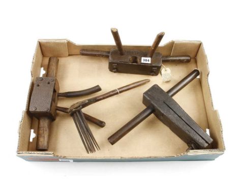 A flax comb and three other rustic pit saw handles to allow four men to operate the saw G plus VAT