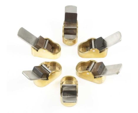 Three pairs of small brass planes with flat and compass soles 2" x 1 1/8" 