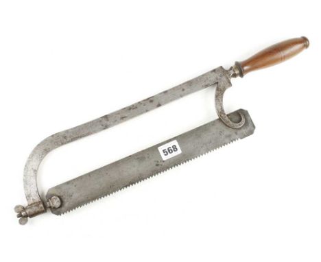 A quality Lancashire pattern hacksaw with mahogany handle and deep blade G+