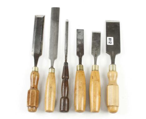 A 2" tapered chisel by COPLEY and five other chisels and gouges G+