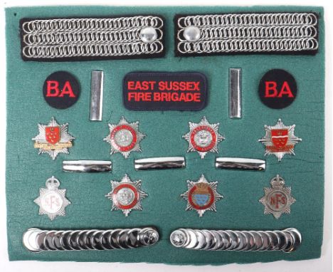 Original Sussex Fire brigade badges, including: 2 x East Sussex fire brigade, 2 x Eastbourne fire brigade, West Sussex fire b