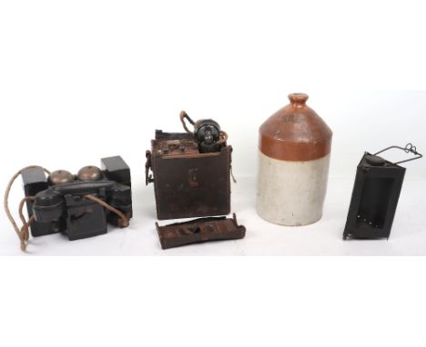 WW1 SRD Jar, Lantern and Field Telephones: SRD jar stamped with maker to base, fold down lantern and two telephones one dated