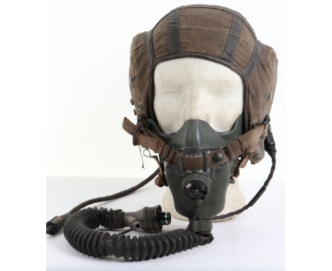 Post-WW2 Royal Air Force G-Type Flying Helmet and Oxygen Mask Set, interesting and well worn blue cloth G-type flying helmet 