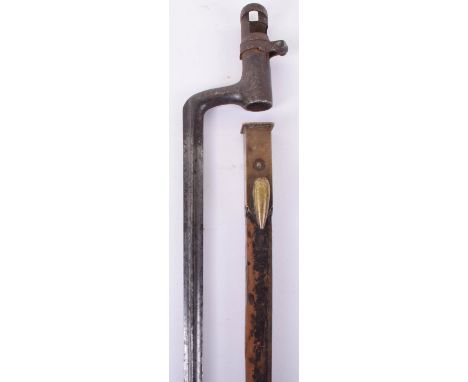 Turkish 1873 Peabody Socket Bayonet, cruciform blade, steel socket with swivel locking ring. Housed in its original leather a