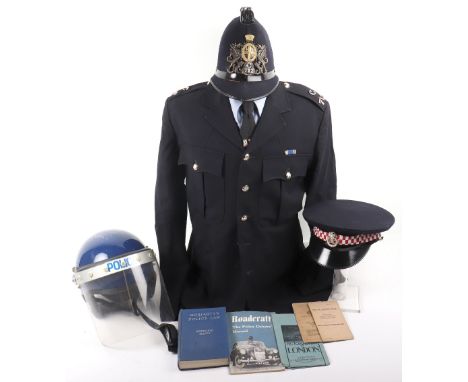 Obsolete City of London Police Cox Comb Helmet, cork helmet, gold detailing on badge, staybright numerals, with black Cox con