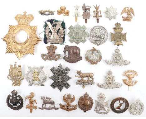 30x British Regimental Badges, including other ranks helmet plate backing, Lanarkshire Yeomanry cap badge, 3rd Middlesex RGA 