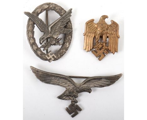 German Military Awards and Badges: German Luftwaffe air gunners/ radio operators badge, Luftwaffe tropical breast eagle and a