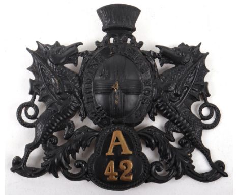 Obsolete City of London Police (1909 to 1970) Helmet plate, black coat of arms, brass letter/numbers A 42 (number 2 is loose)