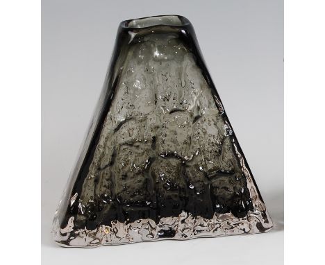 Geoffrey Baxter for Whitefriars - a textured glass 'Pyramid' vase, of pewter colour, No.9674, h.18cm. Light surface scratches