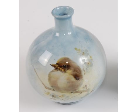 An early 20th century Royal Doulton Titanian glazed ceramic miniature vase, decorated by F. Henri, of bulbous form, decorated