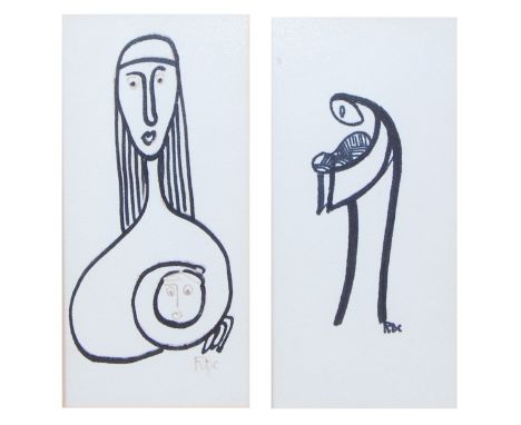 *R. D. C., Mother and Child, marker pen, framed as a pair, each monogrammed lower right, each 15 x 7cm