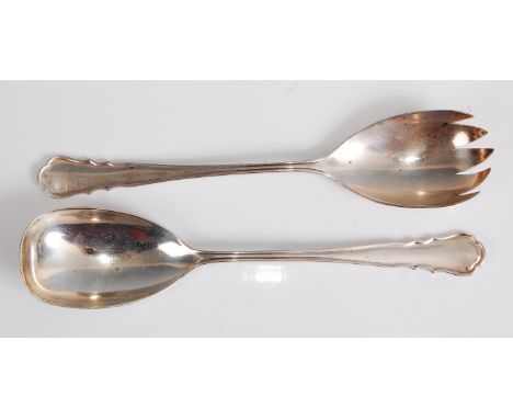 A pair of early 20th century silver servers, each with thread and fiddle terminals, maker William Hutton &amp; Sons Ltd, Shef